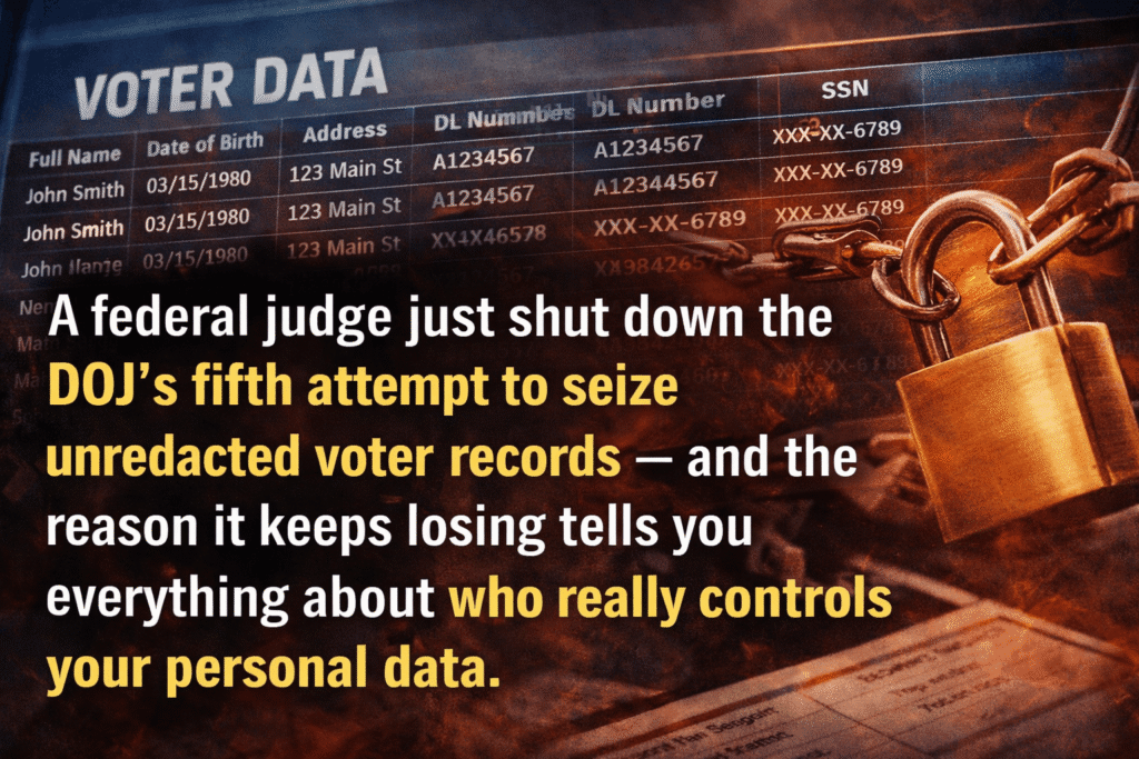Rhode island voter data lawsuit illustration of secured voter data with padlock and digital records highlighting privacy and data protection concerns