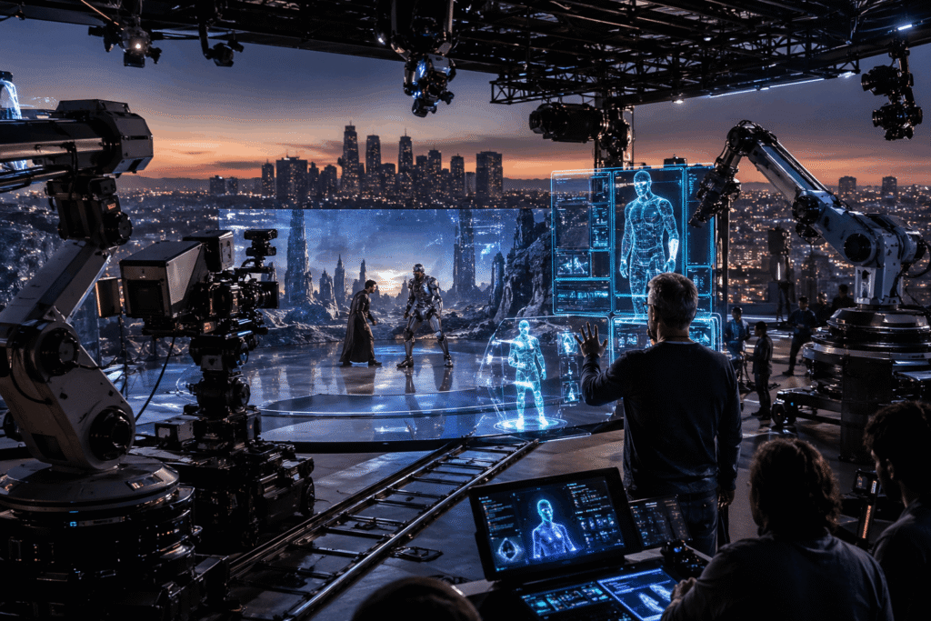 future of Hollywood AI showing artificial intelligence in film production