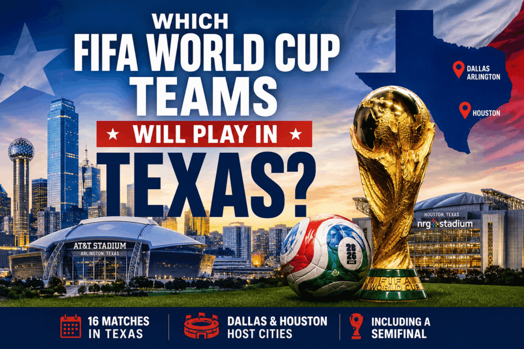 Which FIFA World Cup Teams Will Play In Texas as fans gather inside a packed Dallas World Cup stadium during the 2026 FIFA World Cup