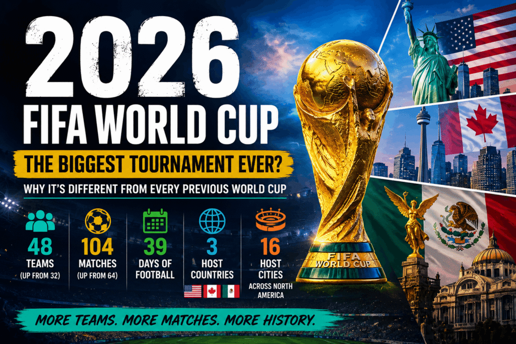 2026 FIFA World Cup tournament showcasing host cities, stadiums, and international soccer teams across North America
