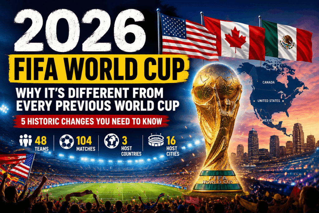2026 FIFA World Cup tournament showcasing host cities, stadiums, and international soccer teams across North America