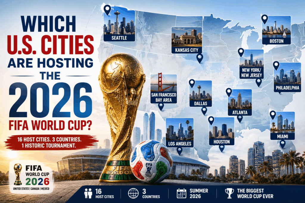 2026 FIFA World Cup tournament showcasing host cities, stadiums, and international soccer teams across North America