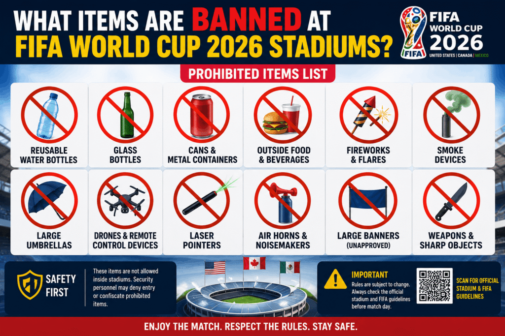 2026 FIFA World Cup Water Bottle Rules showing stadium security checking prohibited reusable water bottles before match entry