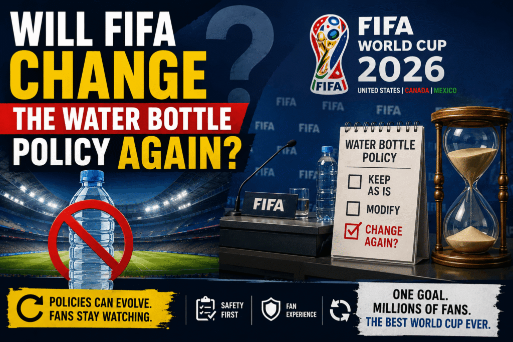 2026 FIFA World Cup Water Bottle Rules showing stadium security checking prohibited reusable water bottles before match entry