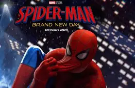 Spider-Man: Brand New Day movie poster featuring Tom Holland as Spider-Man in New York City