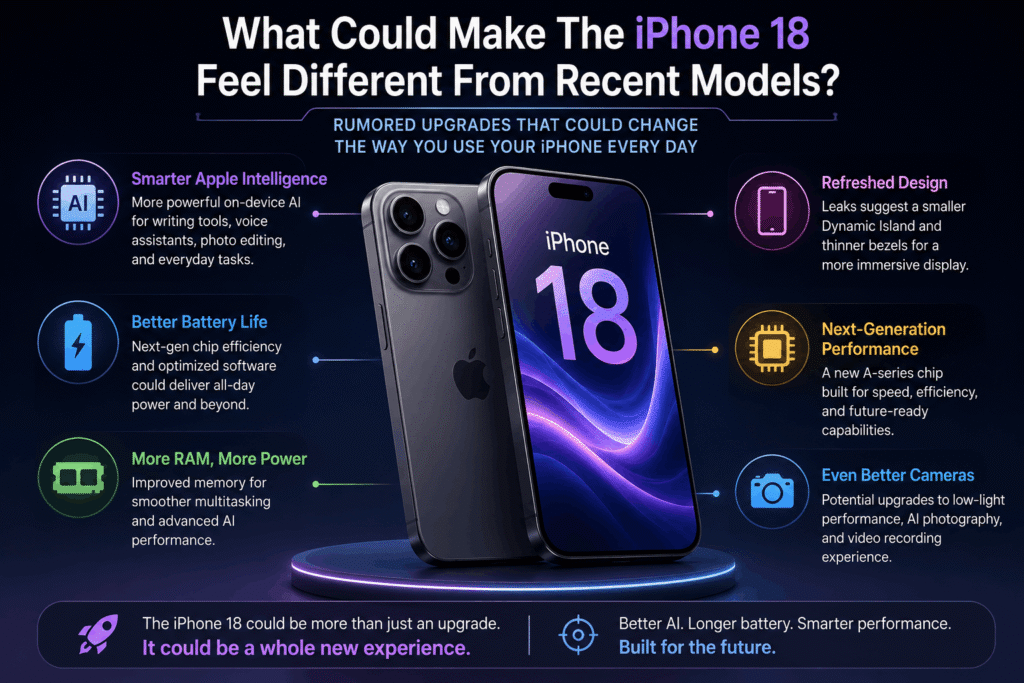iPhone 18 with futuristic Apple Intelligence features and modern smartphone design