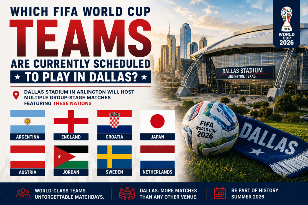 Which FIFA World Cup Teams Will Play In Texas as fans gather inside a packed Dallas World Cup stadium during the 2026 FIFA World Cup