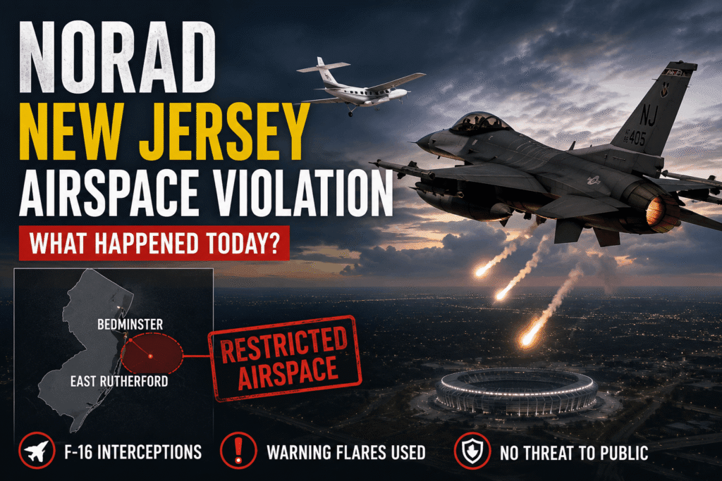 NORAD New Jersey Airspace Violation as F-16 fighter jets intercept aircraft over restricted airspace in Bedminster