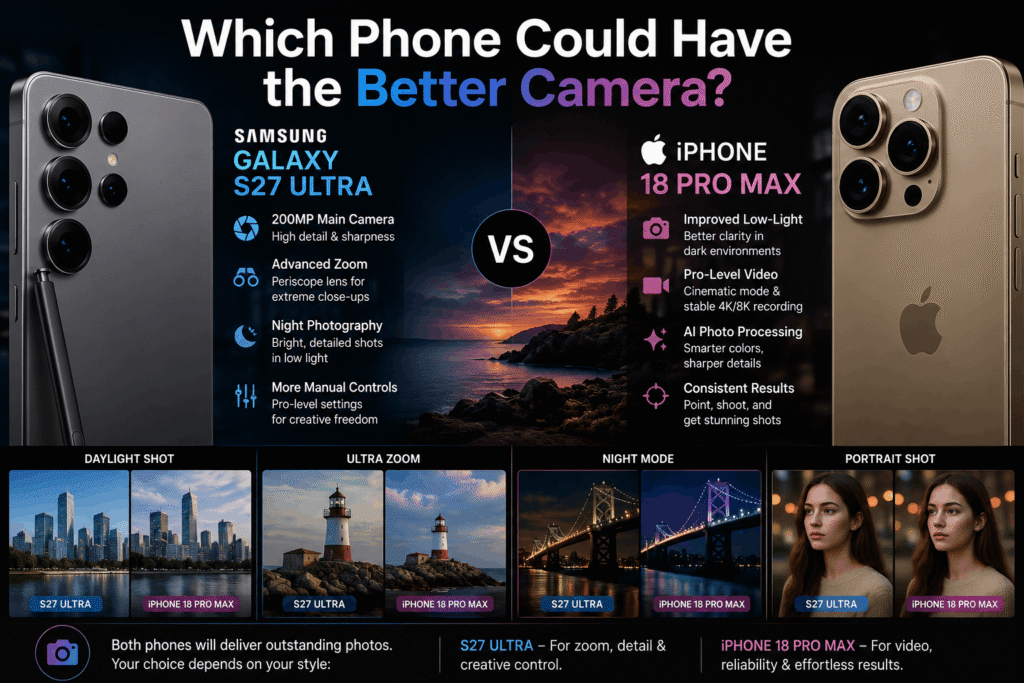 Samsung Galaxy S27 Ultra vs iPhone 18 Pro Max flagship smartphone comparison
