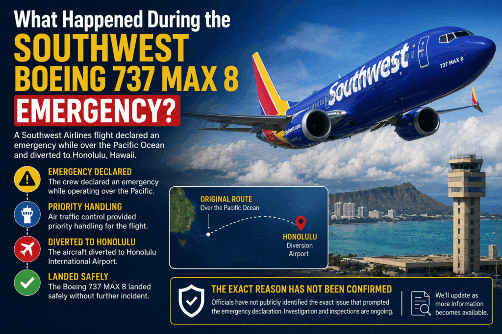 Southwest Boeing 737 MAX 8 emergency aircraft diverting to Honolulu after declaring an emergency