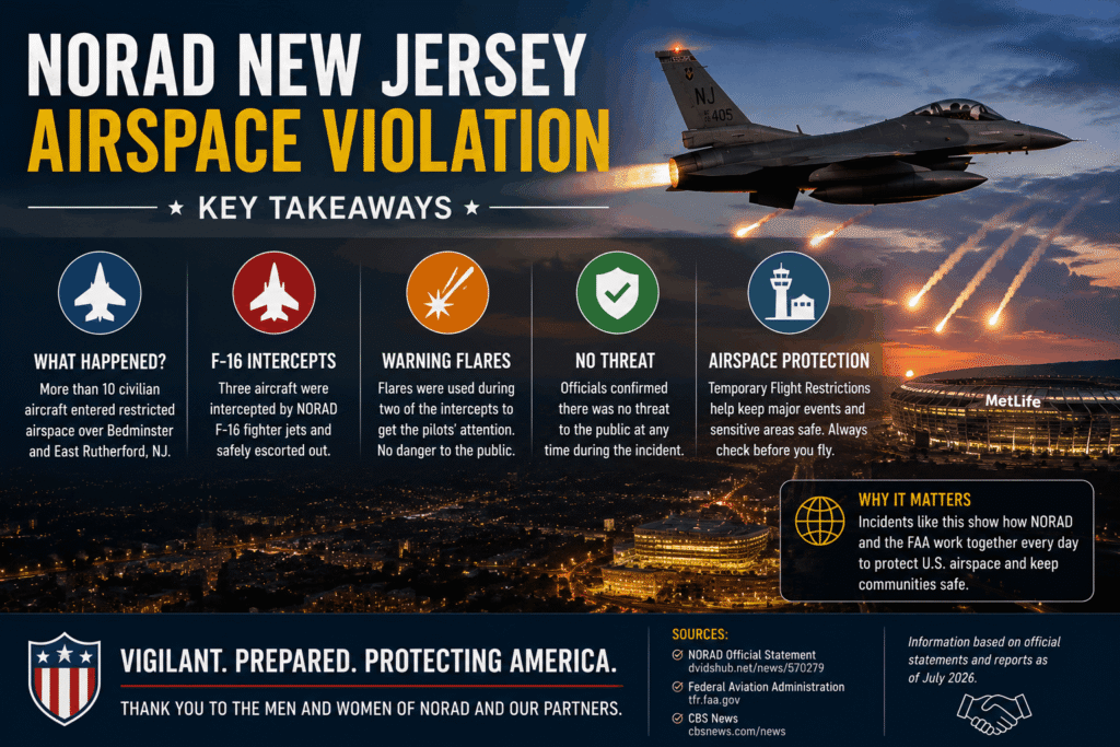 NORAD New Jersey Airspace Violation as F-16 fighter jets intercept aircraft over restricted airspace in Bedminster