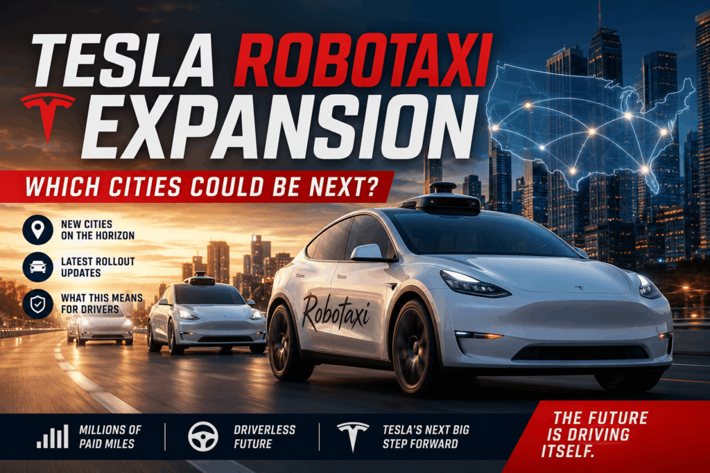 Tesla Robotaxi Expansion as autonomous Tesla vehicles prepare to launch in more U.S. cities